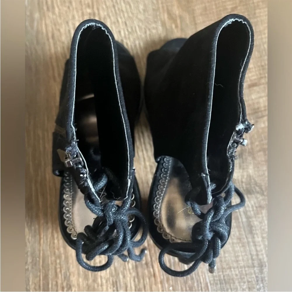 Black Peep Toe Booties with side zipper and chunky heel. NWOT. Women’s size 8.5
